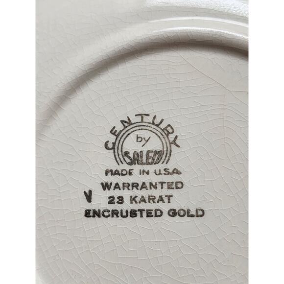 PLATES-BREAD-BUTTER-CENTURY BY SALEM-23K Gold Encrusted-Burgundy-Floral-Set of 4 - Picture 10 of 16